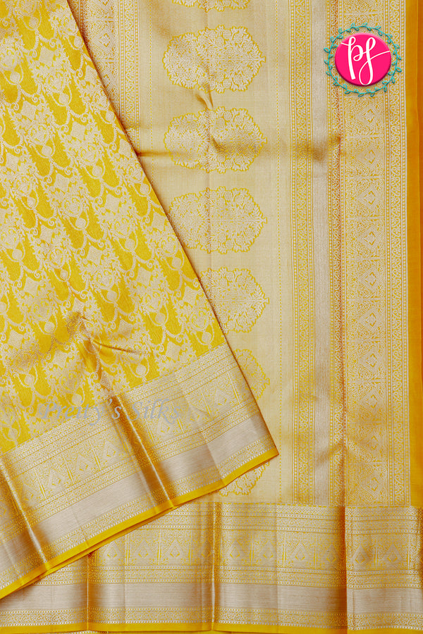 Pure Kanchipuram Silk Saree-Yellow-PA24533
