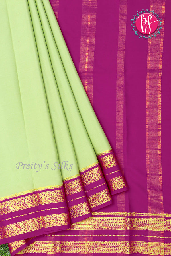 Pure Mysore Crepe Silk Saree-Pastel Green And Pink-PA19929