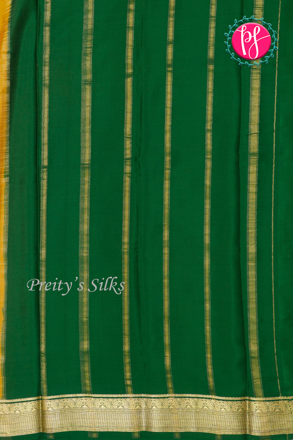 Pure Mysore Crepe Silk Saree-Mustard Yellow And Green-PA28962