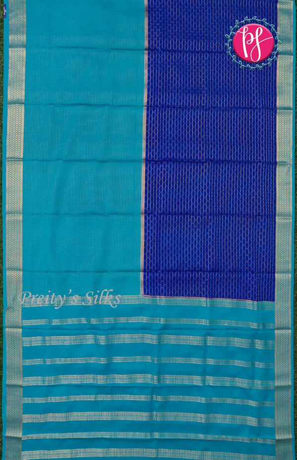 Pure Mysore Crepe Silk saree-Turquoise blue and Deep royal blue-PF60717