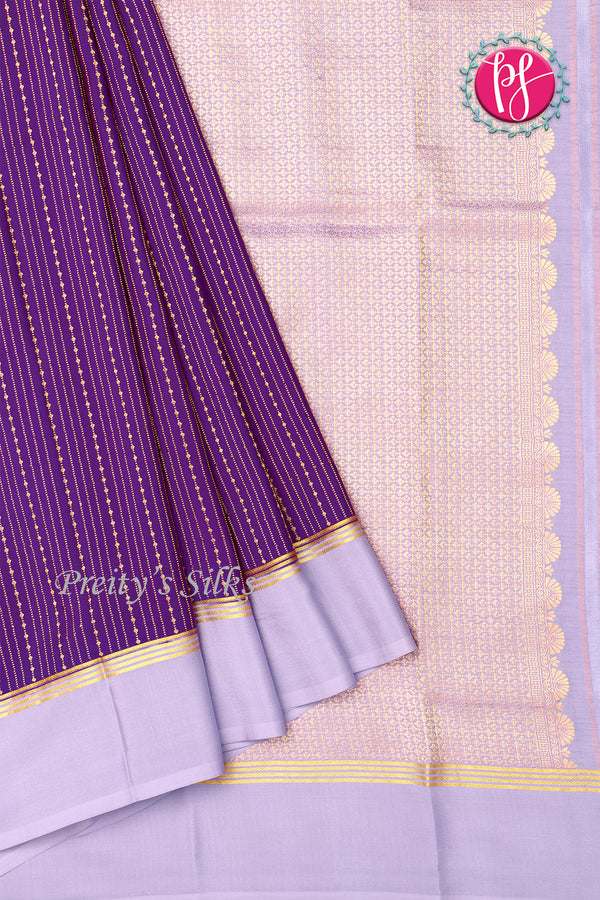 Pure Mysore Crepe Silk Saree Contrast PlainBorder -Purple And Lavender-PA10788