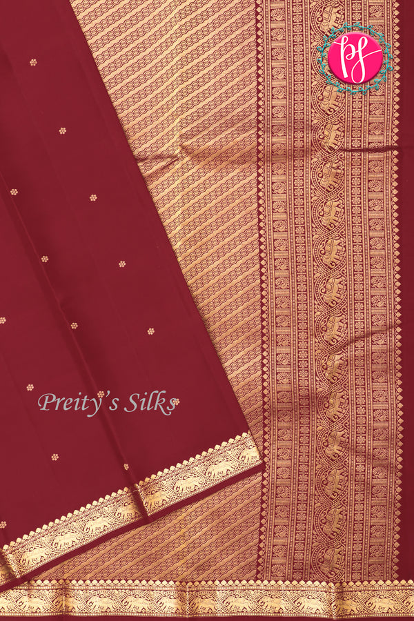 Pure Kanchipuram Silk Saree-Marron-PA27091