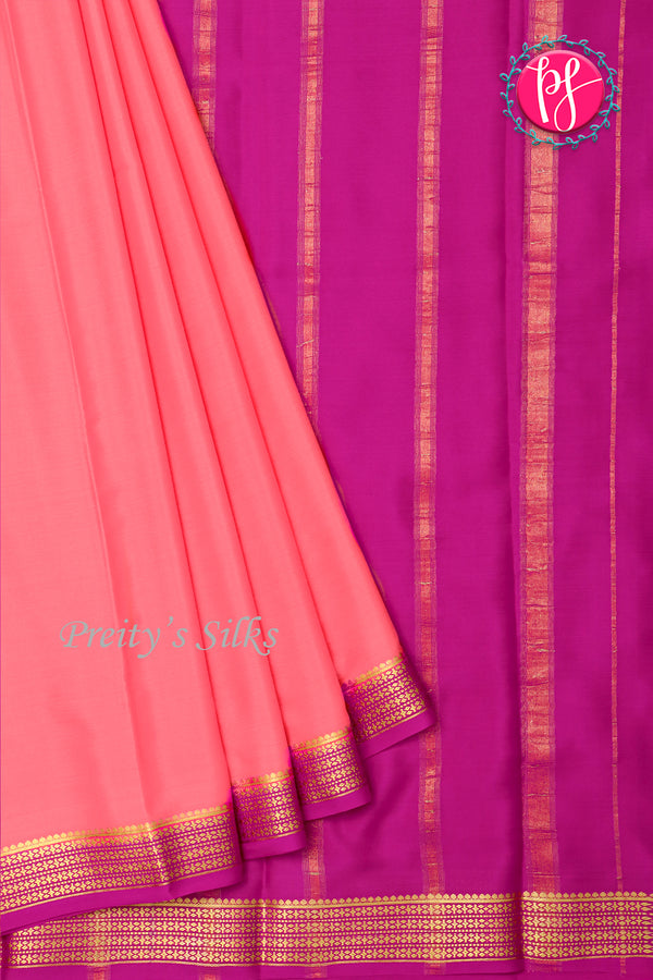Pure Mysore Crepe Silk Saree-Peachishpink And Pink-PA22237