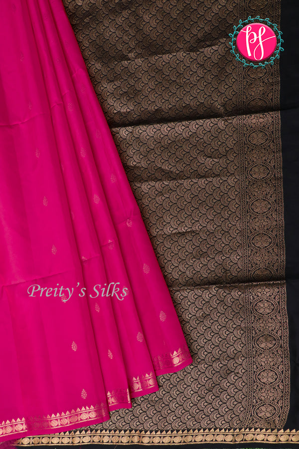 Kanchipuram Soft Silk Saree-Pink And Black-PA20267