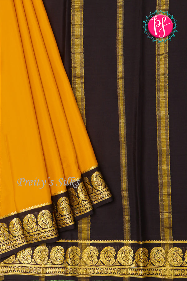 Pure Mysore Crepe Silk Saree-Yellow And Black-PA20648