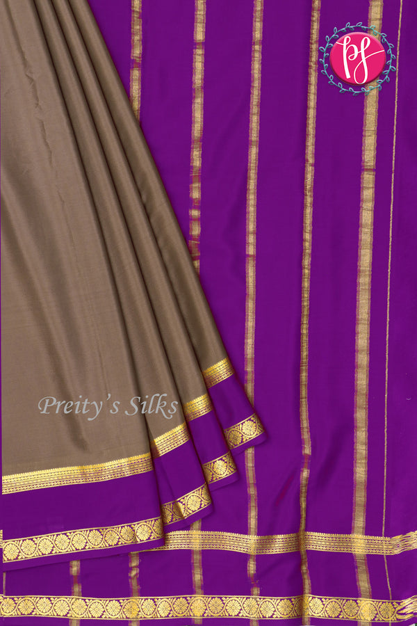 Pure Mysore Crepe Silk Saree -Dark Grey And Purple-PF82494