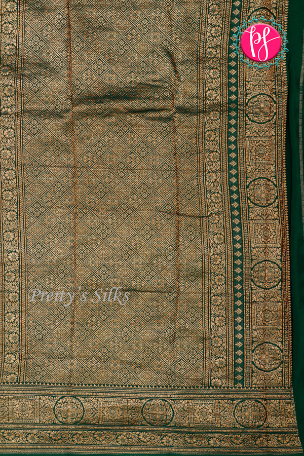 PURE KADDI BANARASI CREPE SILK SAREE-Bottlegreen-PA29680