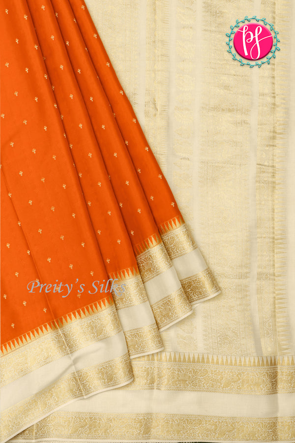 Pure Designer Crepe Silk Saree-Rusty Orange And Halfwhite-PA20827