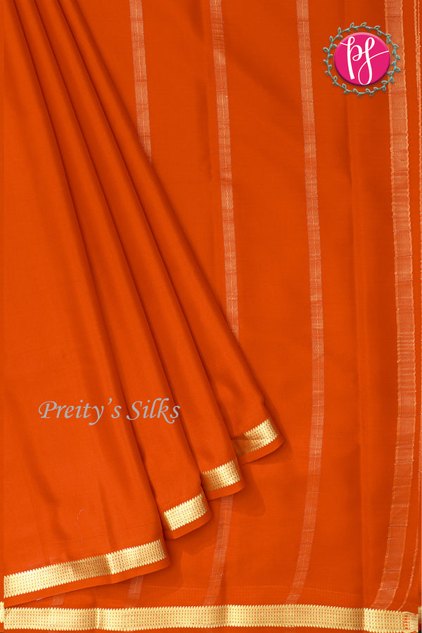 Pure Mysore Crepe Silk Saree -Orange-PA03056