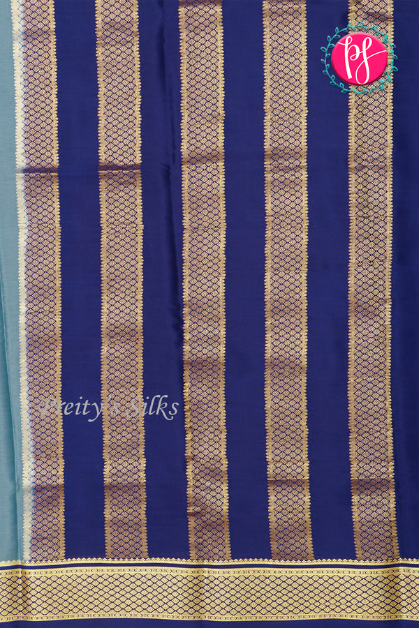 Pure Mysore Crepe Silk Saree-Bluishgrey And Navyblue- PA22389