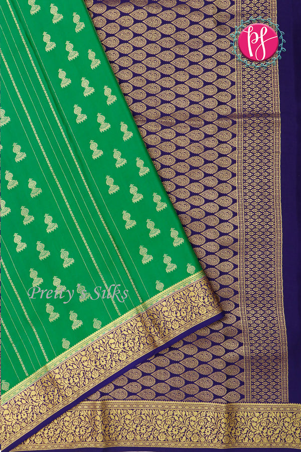Pure Mysore Crepe Silk Saree -Green And Navyblue-PA01164