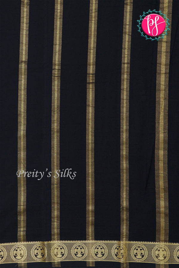 Pure Mysore Crepe Silk Saree-Gandaberunda Self-Black-PA29132