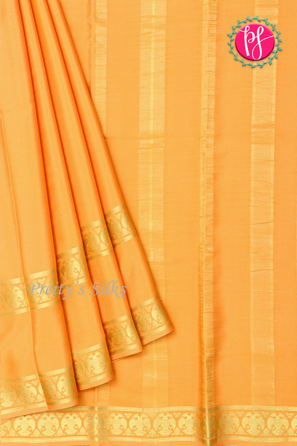 Pure Mysore Crepe Silk Saree-Gandaberunda Border-Yellow-PA20598