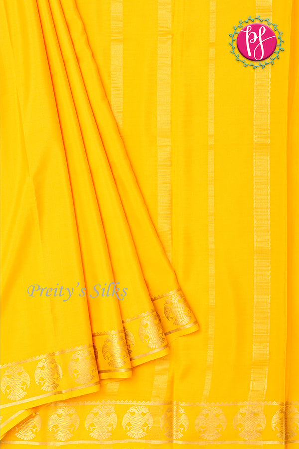 Pure Mysore Crepe Silk Saree-Gandaberunda Border-Yellow-PF84405