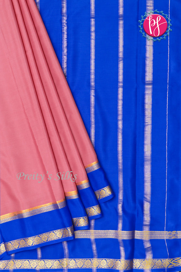 Pure Mysore Crepe Silk Saree -Onion pink And Royalblue-PF82490