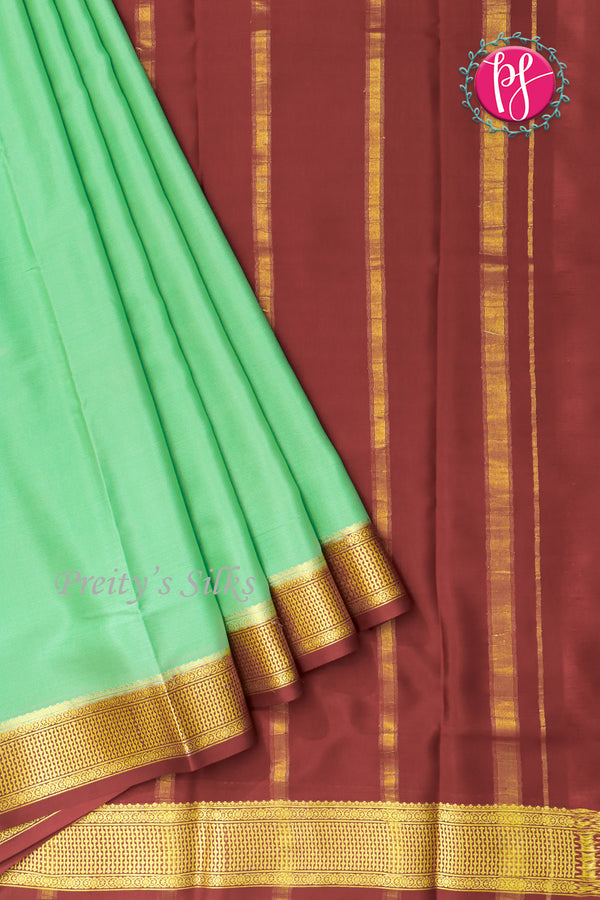 Pure Mysore Crepe Silk Saree -Pistagreen And Maroon-PF82724