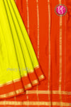Pure Mysore Crepe Silk Saree -Light Green And Orange-PF82479