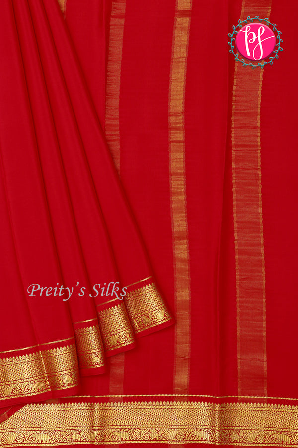 Pure Mysore Crepe Silk Saree-Red-PF20850