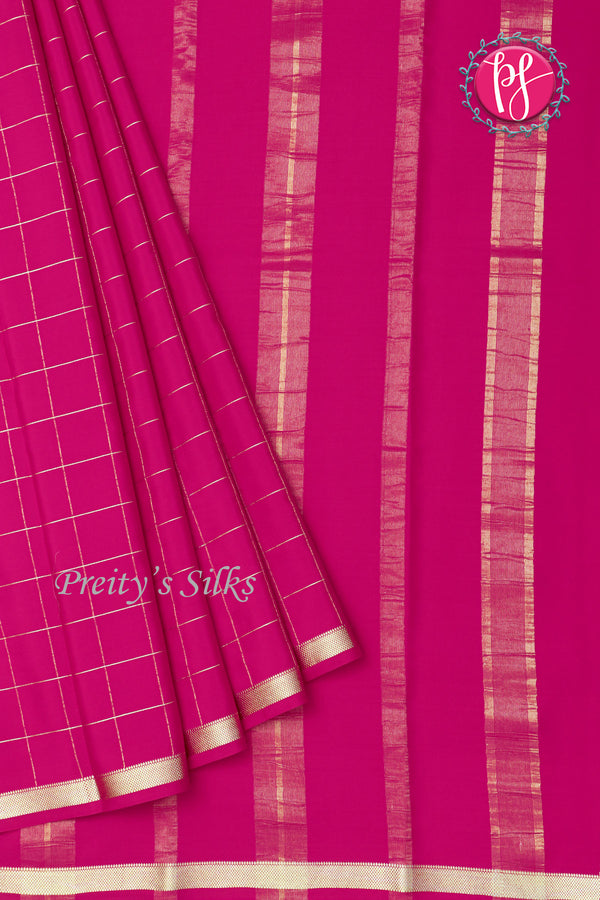 Pure Mysore Crepe Silk Saree (With singlechecks)-Pink -PA10730