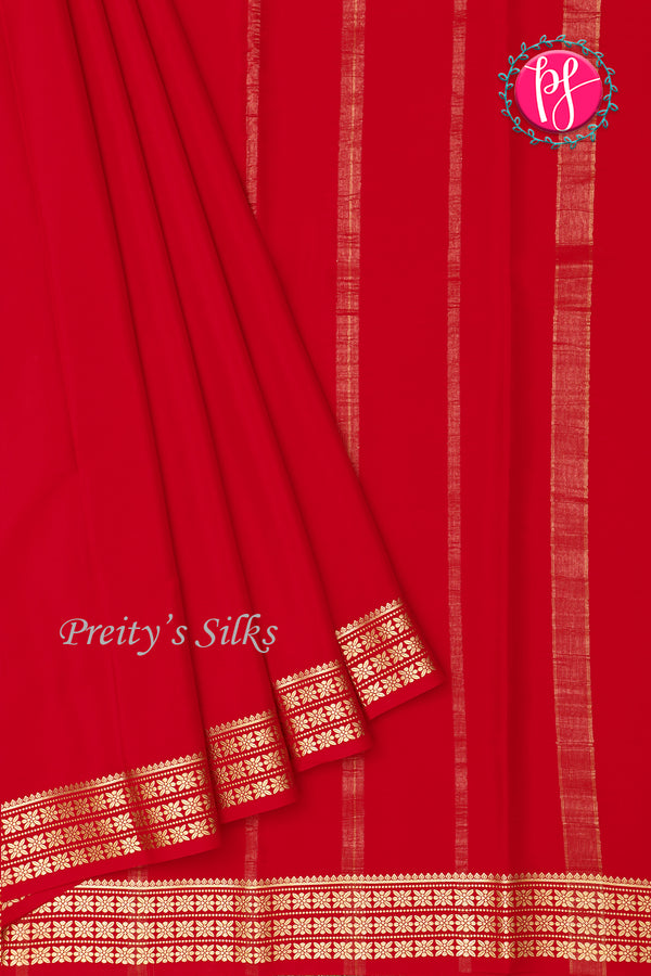 Pure Mysore Crepe Silk Saree-Red-PA19578