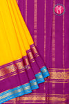 Pure Mysore Crepe Silk Saree -Yellow And Purple skyblue-PA01233