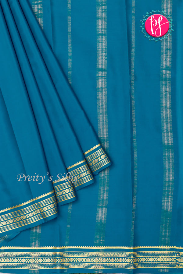 Pure Mysore Crepe Silk Saree -Peacock blue-PF46924