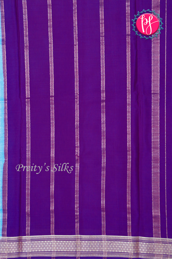 Pure Mysore Crepe Silk Saree-Cyanblue And Deeppurple-PA34000