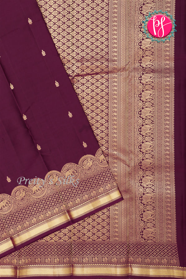 Pure Kanchipuram Silk Saree-Wine-PA27235