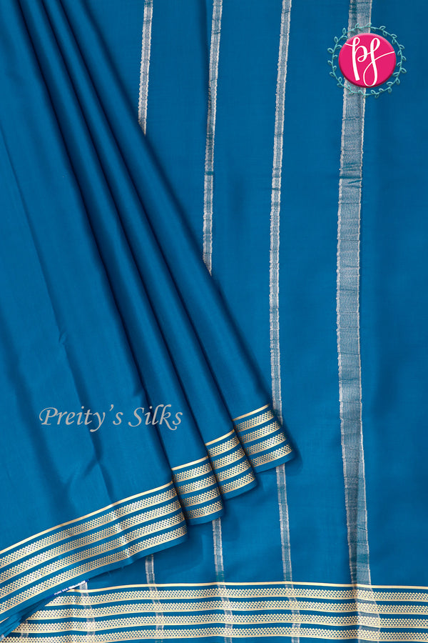 Pure Mysore Crepe Silk Saree -Peacockblue-PA03145