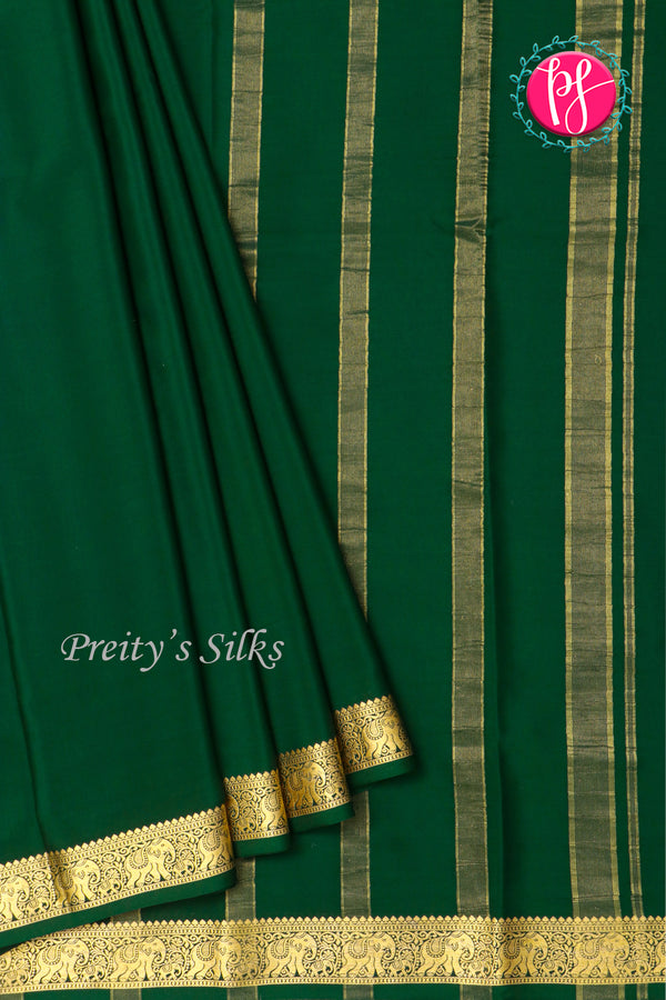 Pure Mysore Crepe Silk Saree-Bottlegreen-PA19804