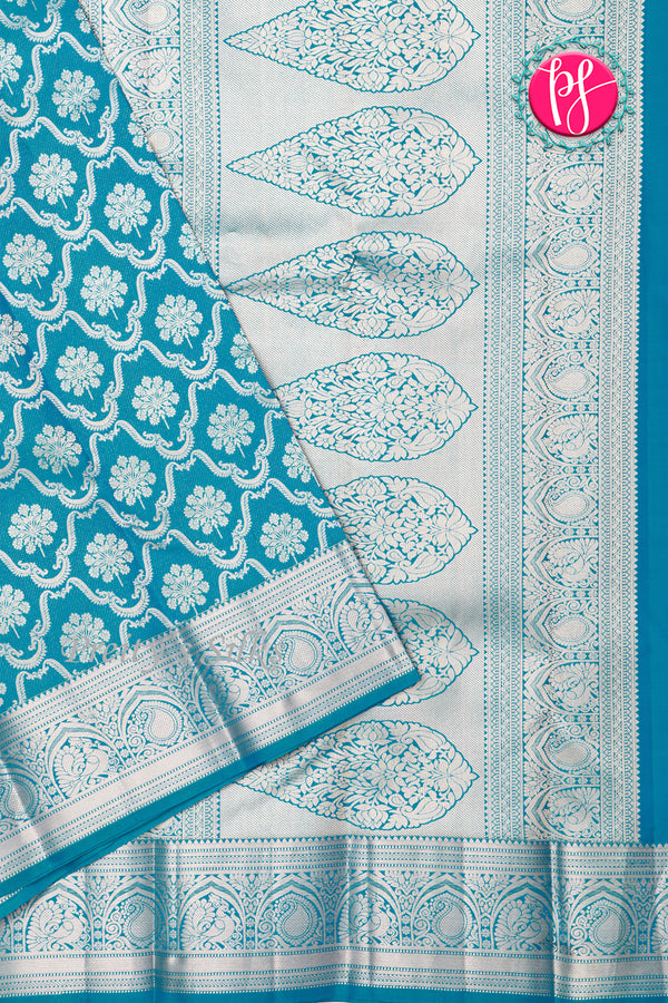 Pure Brocade Kanchipuram Silk Saree-Tealblue-PA24535