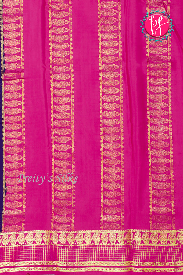 Pure Mysore Crepe Silk Saree-Navyblue And Pink-PA26566