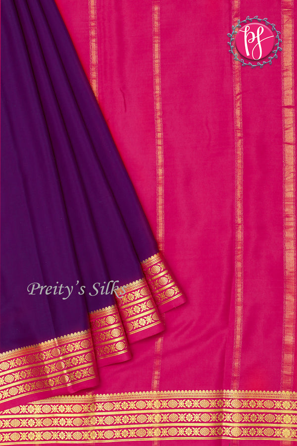 Pure Mysore Crepe Silk Saree -Deeppurple And Pink-PF82887