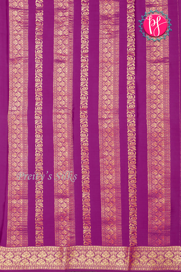 Pure Mysore Crepe Silk Saree-Peach And Wine-PA46832