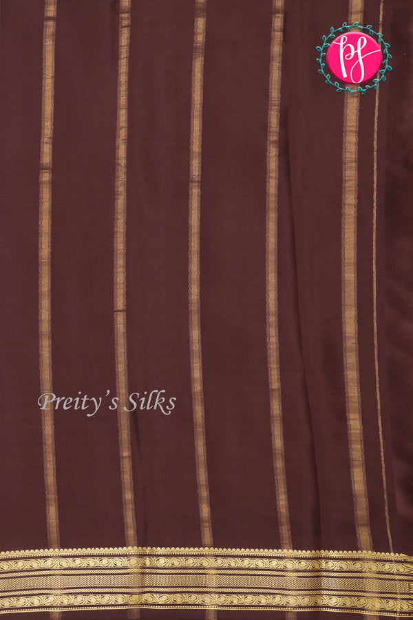 Pure Mysore Crepe Silk Saree-Saffron And Chocolatebrown-PA28981
