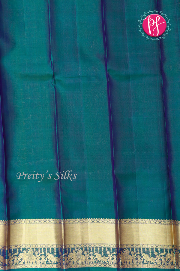 Half Pure Kanchipuram Silk Saree-Purple And Peacockblue-PF47884