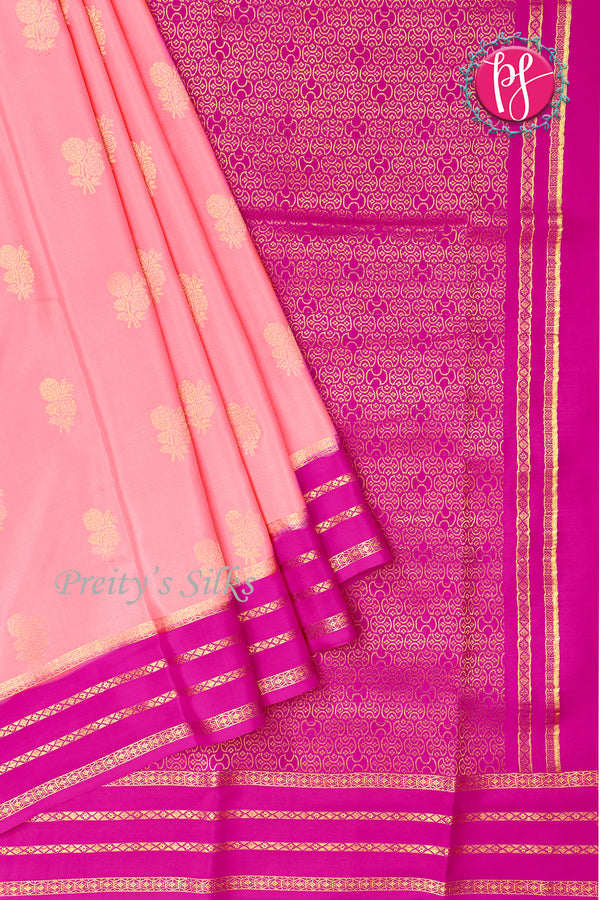 Pure Mysore Crepe Silk Saree -Light Pink And Mejentapink-PA01187