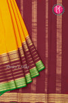 Pure Mysore Crepe Silk Saree -Yellow And Marron Green-PA01208