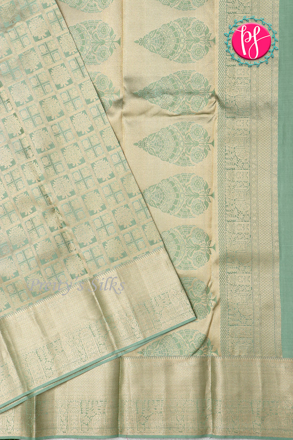 Pure Brocade Kanchipuram Silk Saree-Pistagreen-PA24535