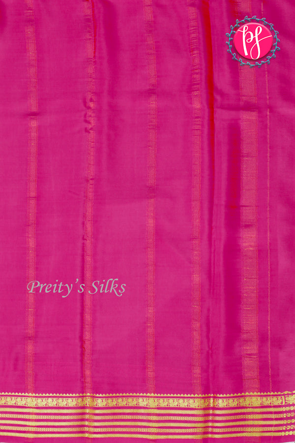 Pure Mysore Crepe Silk Saree-Bottlegreen And Pink-PA28717