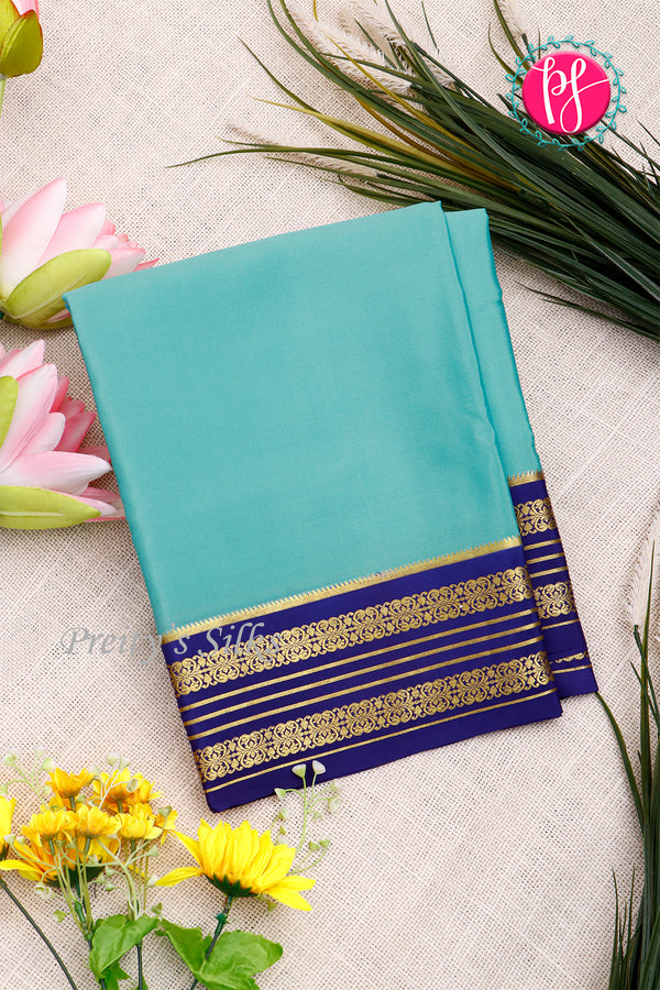 Pure Mysore Crepe Silk Saree-TurquoiseBlue And Blue- PA34176
