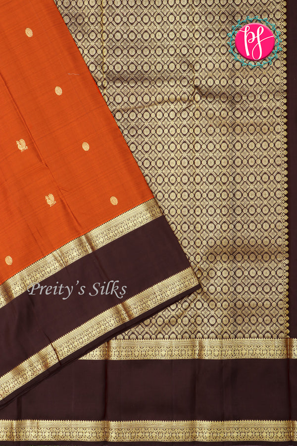 Pure Kanchipuram Silk Saree-Rustorange And Darkmarron-PA26219