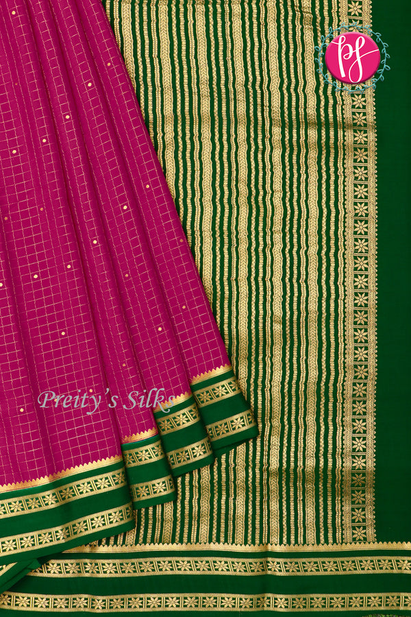 Pure Mysore Crepe Silk Saree -Mejenta pink And Bottlegreen-PF86103