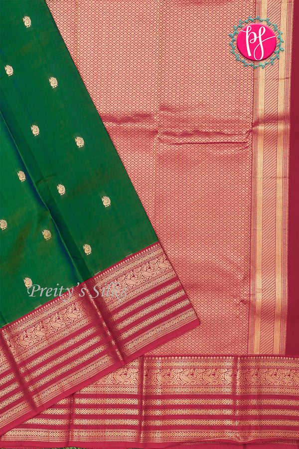 Half Pure Kanchipuram Silk Saree-Bottlegreen And Marron-PA35212