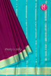 Pure Mysore Crepe Silk Saree -Dark Wine And Turquoise blue-PF82724