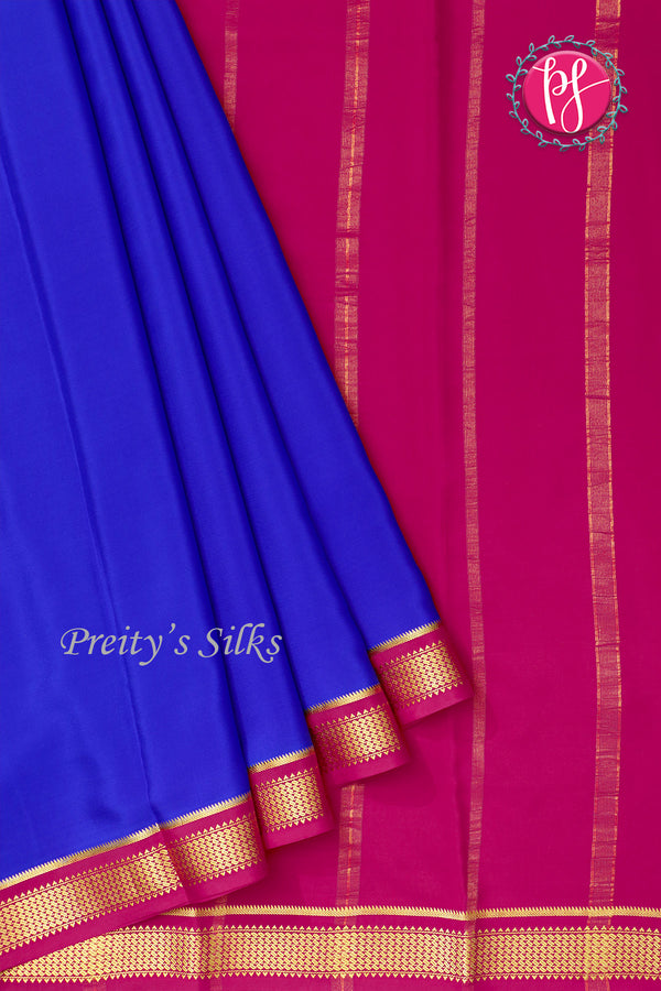 Pure Mysore Crepe Silk Saree -Royalblue And Mejentapink-PA10650