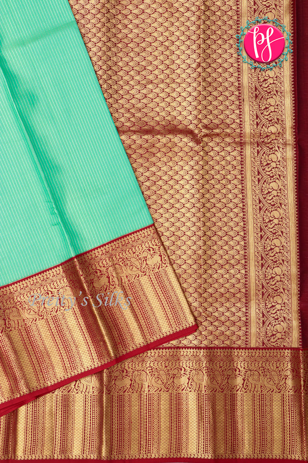 Pure Kanchipuram Silk Saree-Pistagreen And Marron-PA23597