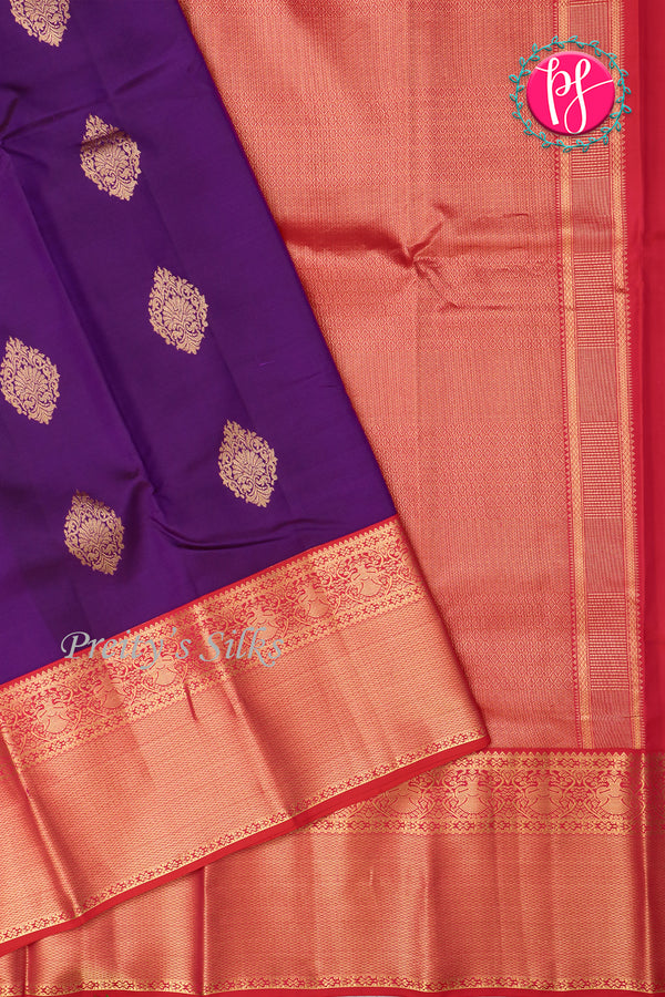 Pure Kanchipuram Silk Saree-Purple And Red-PA23514