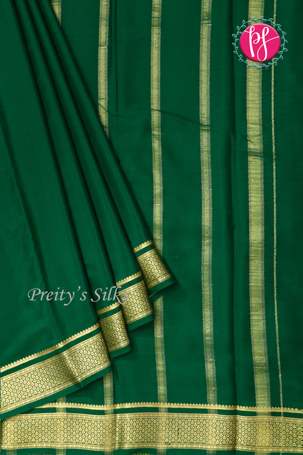 Pure Mysore Crepe Silk Saree-Bottlegreen-PA84140