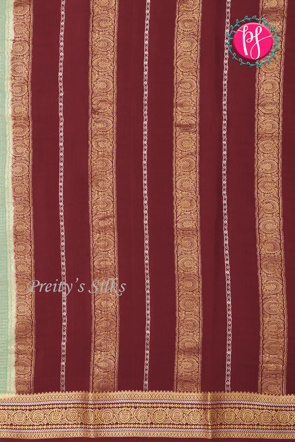 Pure Mysore Crepe Silk Saree-Mintgreen And Marron-PA46766